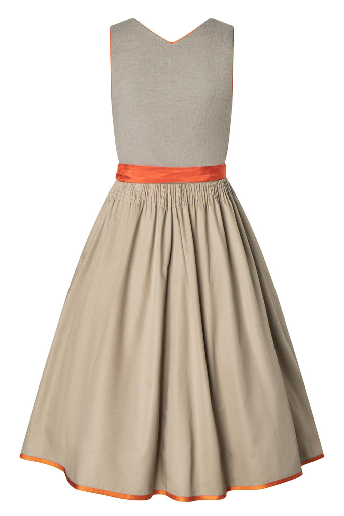 Midi Dirndl aus hochwertigem Jägerleinen mit Seidenschürze orange